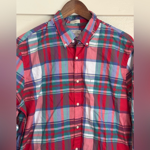 J.Crew Classic Fit Plaid Button-Down Shirt Secret Wash L Cotton Red Green Blue - Picture 3 of 8